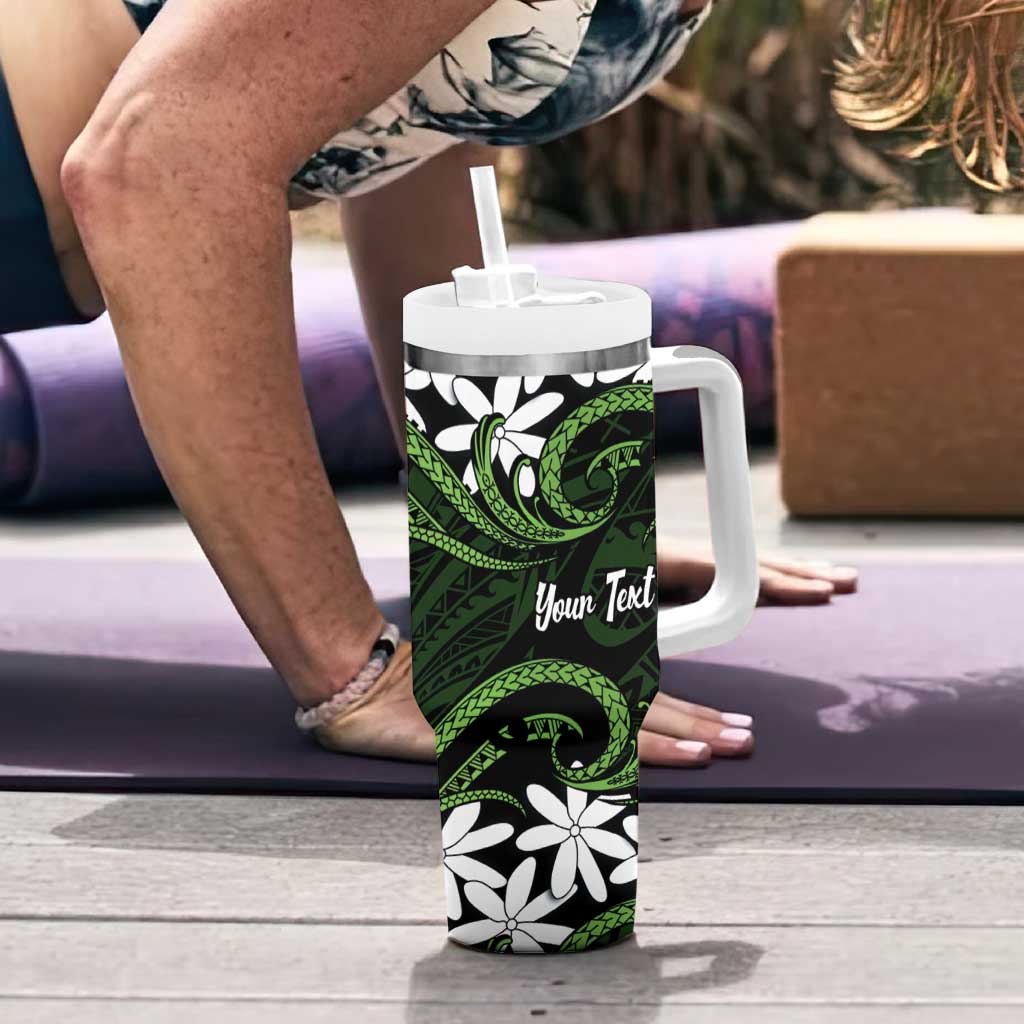 Personalised Cook Islands Palmerston Tumbler With Handle Tiare Maori Polynesian Waves Tattoo LT14 - Polynesian Pride