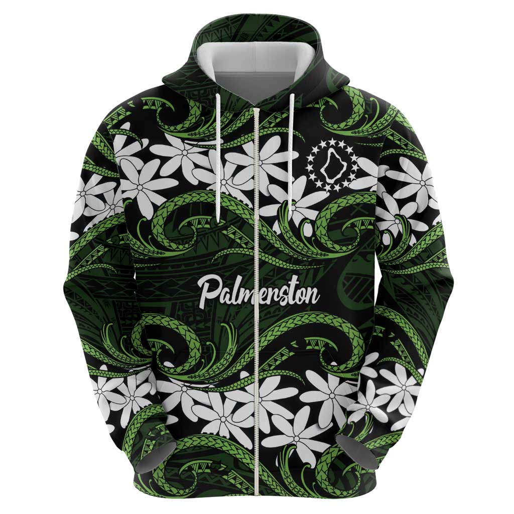Personalised Cook Islands Palmerston Zip Hoodie Tiare Maori Polynesian Waves Tattoo LT14 - Polynesian Pride