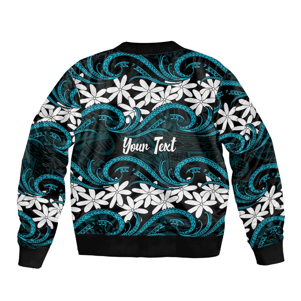 Personalised Cook Islands Penrhyn Atoll Bomber Jacket Tiare Maori Polynesian Waves Tattoo