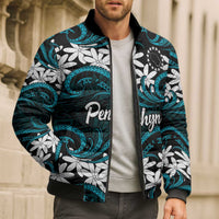 Personalised Cook Islands Penrhyn Atoll Bomber Puffer Jacket Tiare Maori Polynesian Waves Tattoo LT14 - Polynesian Pride