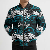 Personalised Cook Islands Penrhyn Atoll Bomber Puffer Jacket Tiare Maori Polynesian Waves Tattoo LT14 - Polynesian Pride