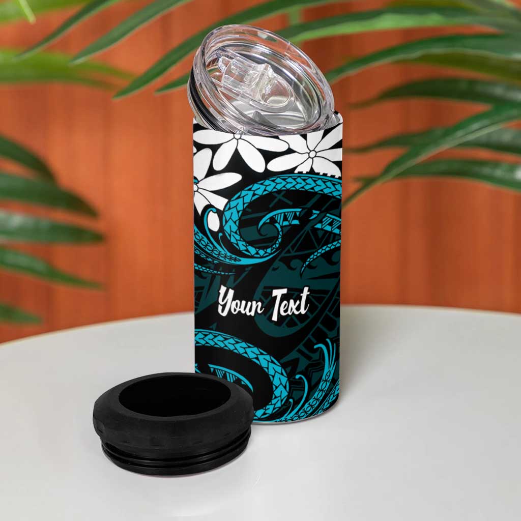 Personalised Cook Islands Penrhyn Atoll 4 in 1 Can Cooler Tumbler Tiare Maori Polynesian Waves Tattoo LT14 - Polynesian Pride