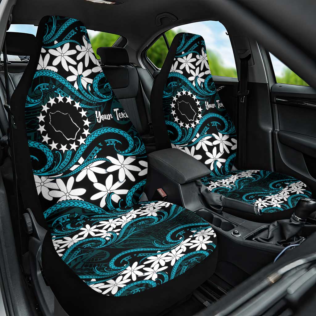 Personalised Cook Islands Penrhyn Atoll Car Seat Cover Tiare Maori Polynesian Waves Tattoo