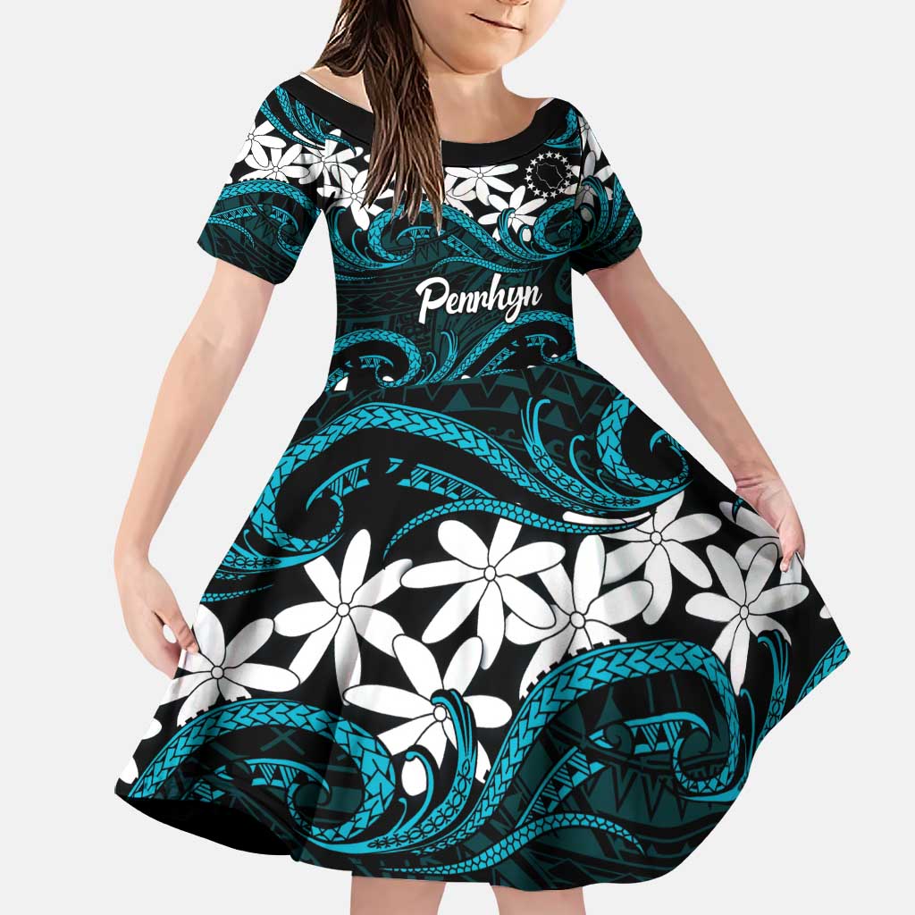 Personalised Cook Islands Penrhyn Atoll Family Matching Mermaid Dress and Hawaiian Shirt Tiare Maori Polynesian Waves Tattoo