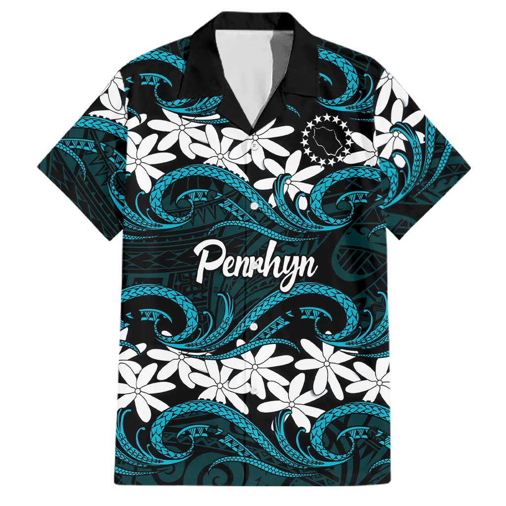 Personalised Cook Islands Penrhyn Atoll Family Matching Mermaid Dress and Hawaiian Shirt Tiare Maori Polynesian Waves Tattoo