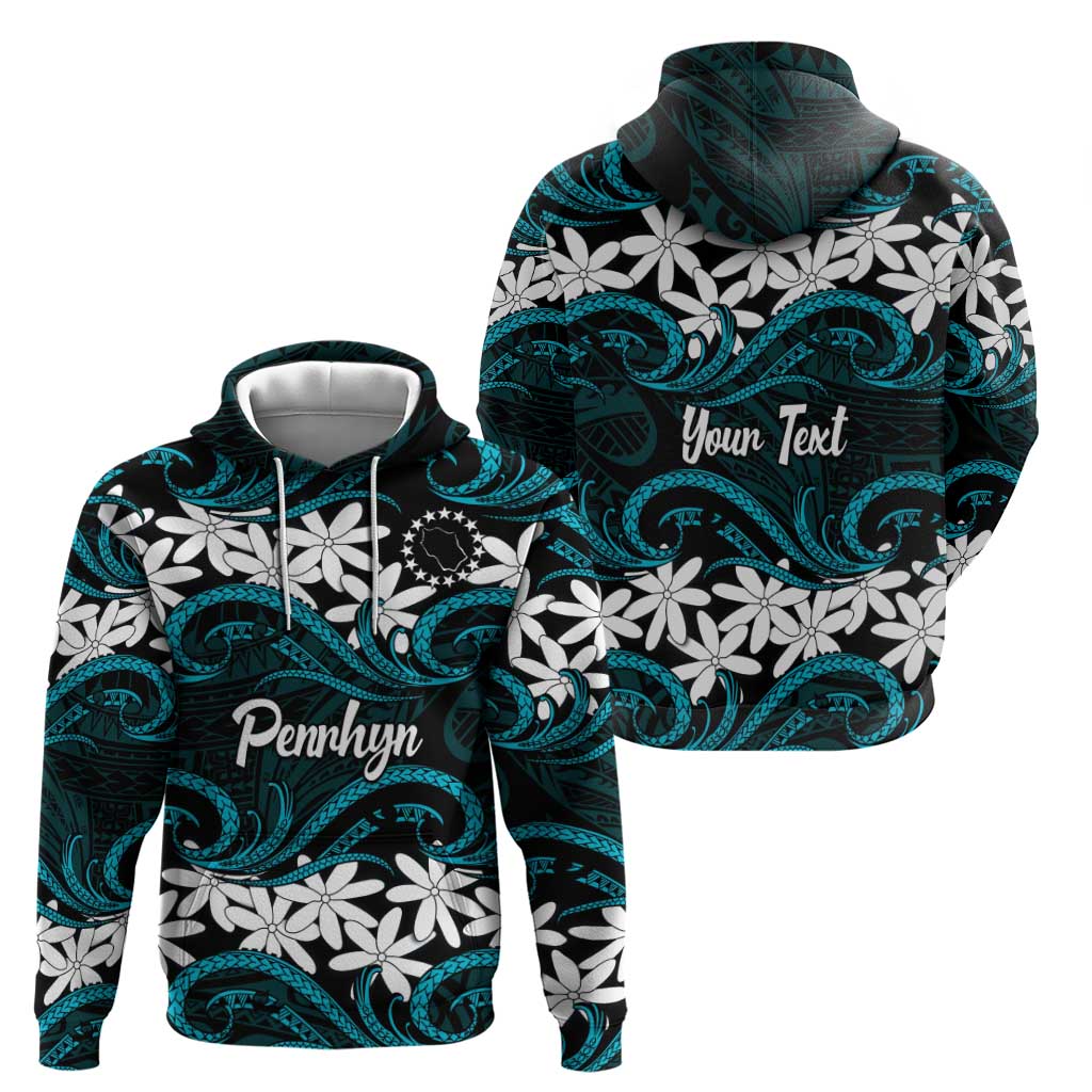 Personalised Cook Islands Penrhyn Atoll Hoodie Tiare Maori Polynesian Waves Tattoo LT14 - Polynesian Pride