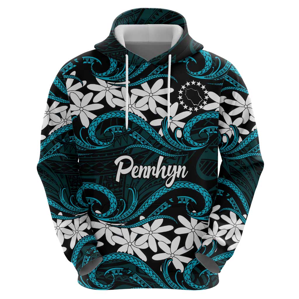 Personalised Cook Islands Penrhyn Atoll Hoodie Tiare Maori Polynesian Waves Tattoo LT14 - Polynesian Pride