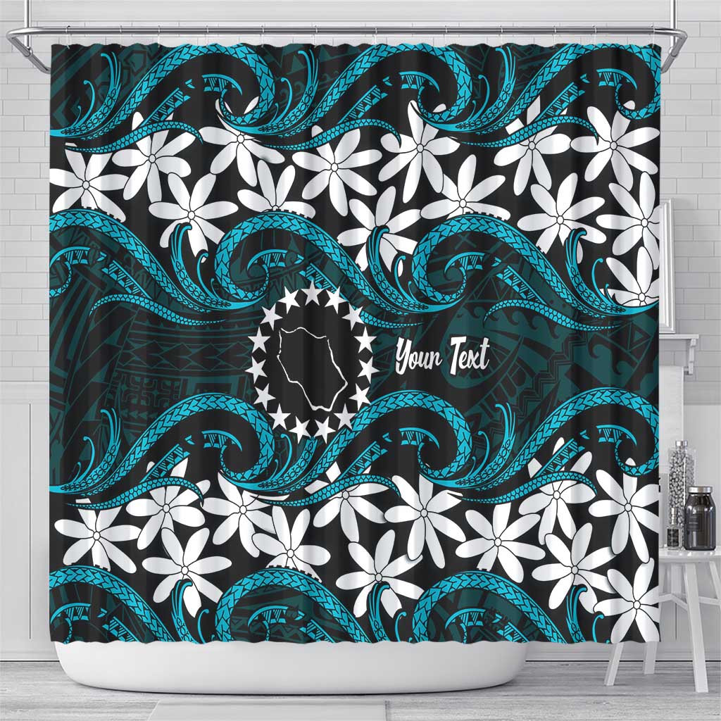 Personalised Cook Islands Penrhyn Atoll Shower Curtain Tiare Maori Polynesian Waves Tattoo LT14 - Polynesian Pride