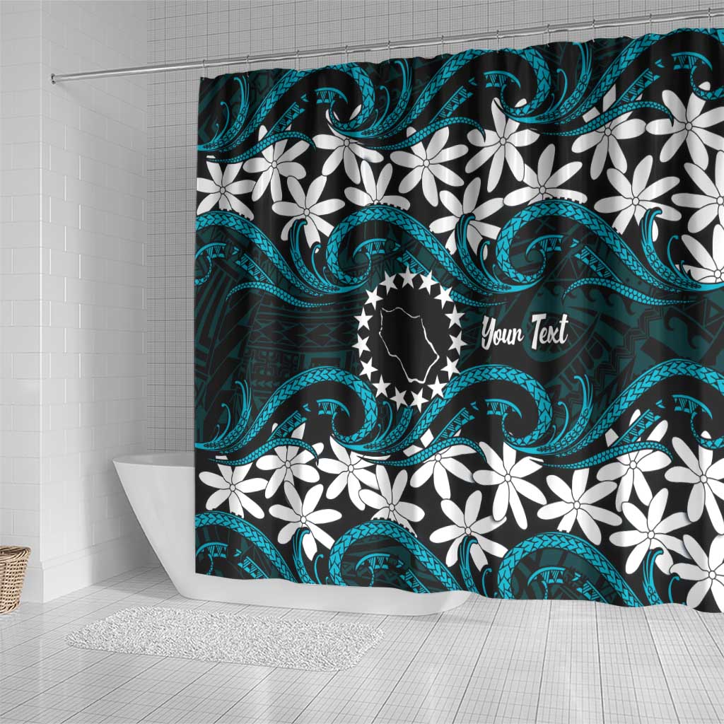 Personalised Cook Islands Penrhyn Atoll Shower Curtain Tiare Maori Polynesian Waves Tattoo LT14 - Polynesian Pride