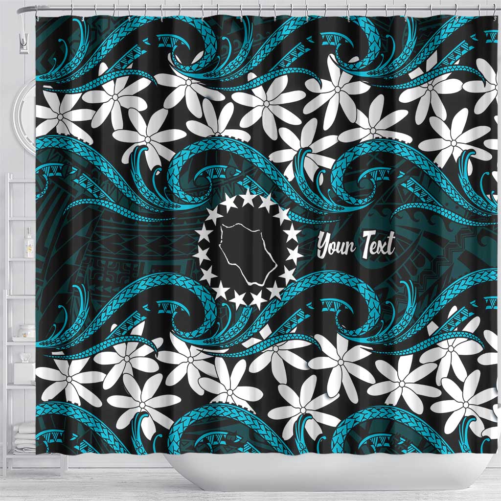 Personalised Cook Islands Penrhyn Atoll Shower Curtain Tiare Maori Polynesian Waves Tattoo LT14 - Polynesian Pride