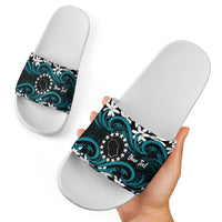 Personalised Cook Islands Penrhyn Atoll Slide Sandals Tiare Maori Polynesian Waves Tattoo