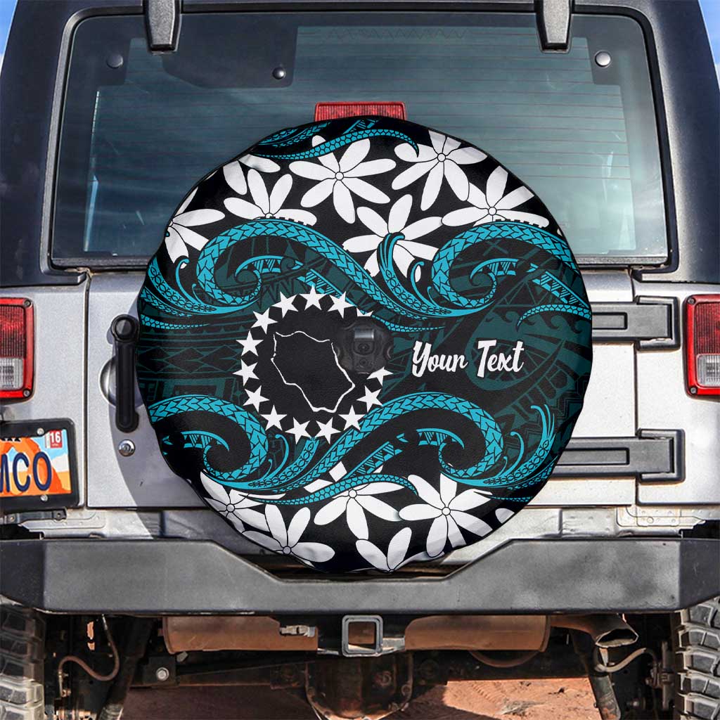 Personalised Cook Islands Penrhyn Atoll Spare Tire Cover Tiare Maori Polynesian Waves Tattoo