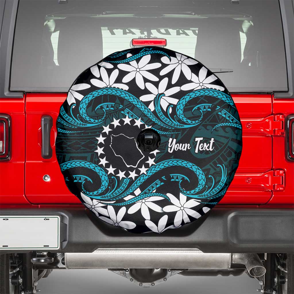 Personalised Cook Islands Penrhyn Atoll Spare Tire Cover Tiare Maori Polynesian Waves Tattoo