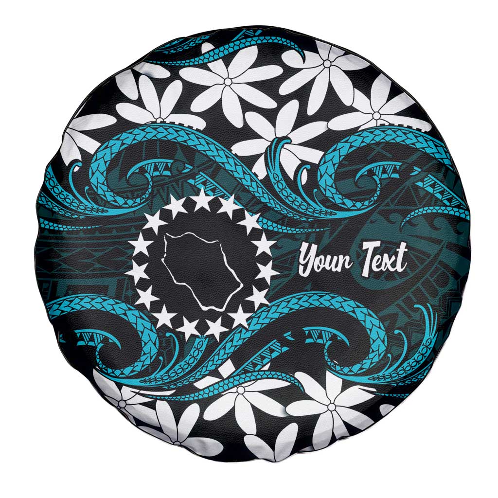 Personalised Cook Islands Penrhyn Atoll Spare Tire Cover Tiare Maori Polynesian Waves Tattoo