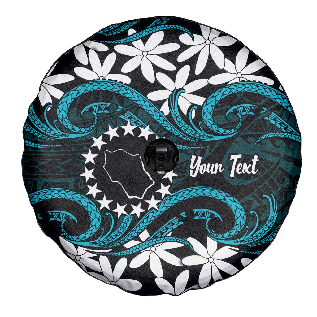 Personalised Cook Islands Penrhyn Atoll Spare Tire Cover Tiare Maori Polynesian Waves Tattoo