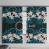 Personalised Cook Islands Penrhyn Atoll Window Curtain Tiare Maori Polynesian Waves Tattoo LT14 With Hooks Blue - Polynesian Pride