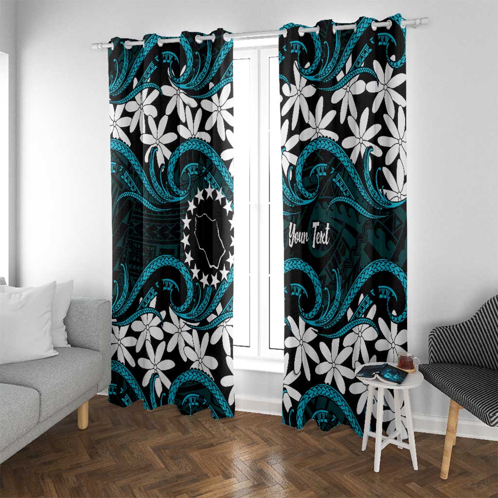 Personalised Cook Islands Penrhyn Atoll Window Curtain Tiare Maori Polynesian Waves Tattoo LT14 With Grommets Blue - Polynesian Pride