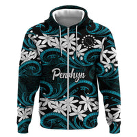 Personalised Cook Islands Penrhyn Atoll Zip Hoodie Tiare Maori Polynesian Waves Tattoo LT14 Zip Hoodie Blue - Polynesian Pride