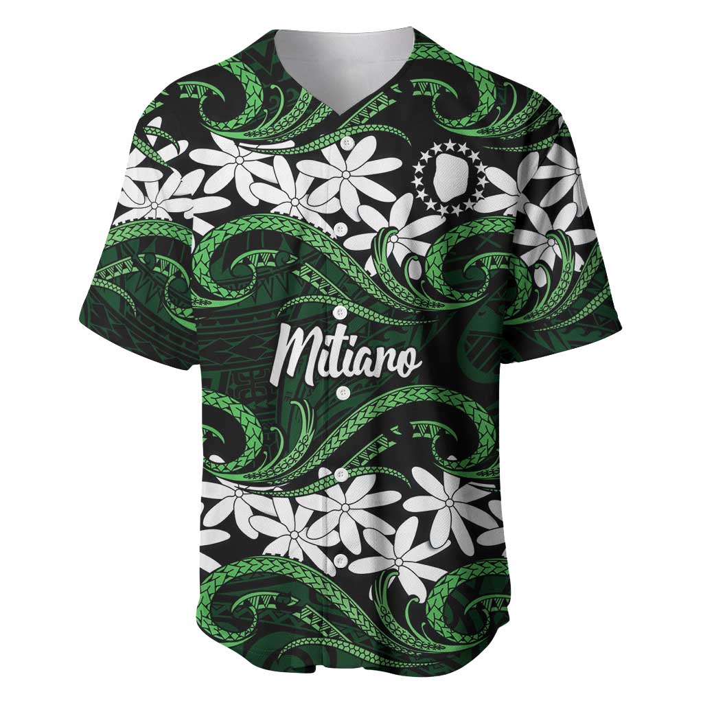 Personalised Cook Islands Mitiaro Baseball Jersey Tiare Maori Polynesian Waves Tattoo