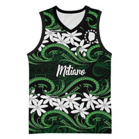 Personalised Cook Islands Mitiaro Basketball Jersey Tiare Maori Polynesian Waves Tattoo LT14 Unisex Green - Polynesian Pride