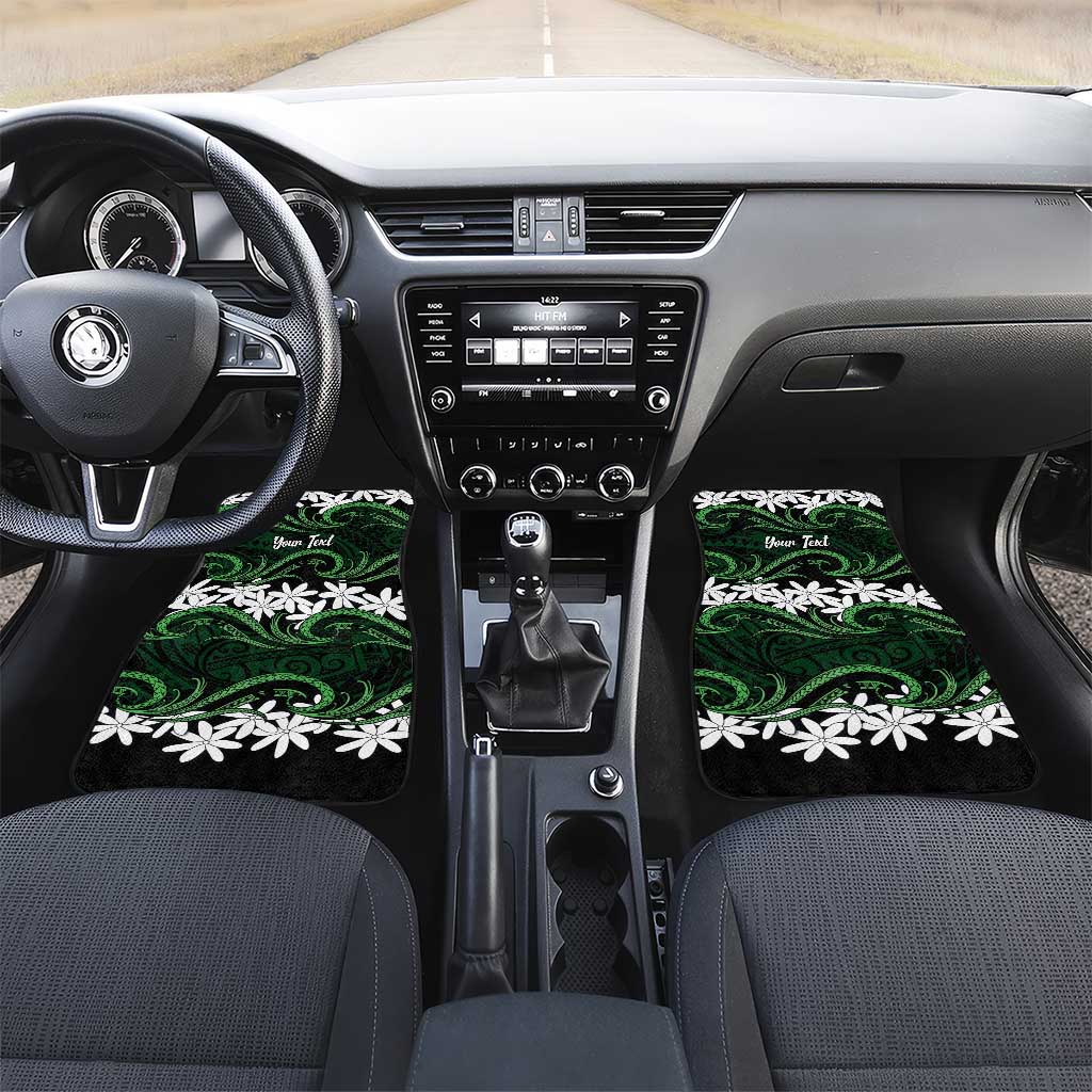 Personalised Cook Islands Mitiaro Car Mats Tiare Maori Polynesian Waves Tattoo LT14 Set 2pcs - Front Green - Polynesian Pride