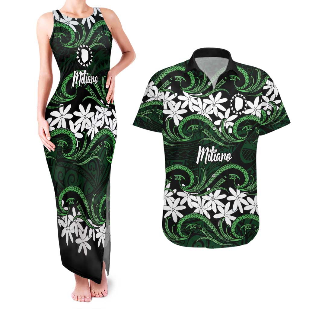 Personalised Cook Islands Mitiaro Couples Matching Tank Maxi Dress and Hawaiian Shirt Tiare Maori Polynesian Waves Tattoo