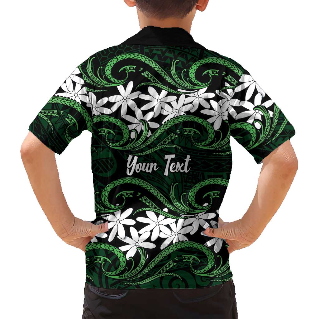 Personalised Cook Islands Mitiaro Family Matching Puletasi and Hawaiian Shirt Tiare Maori Polynesian Waves Tattoo