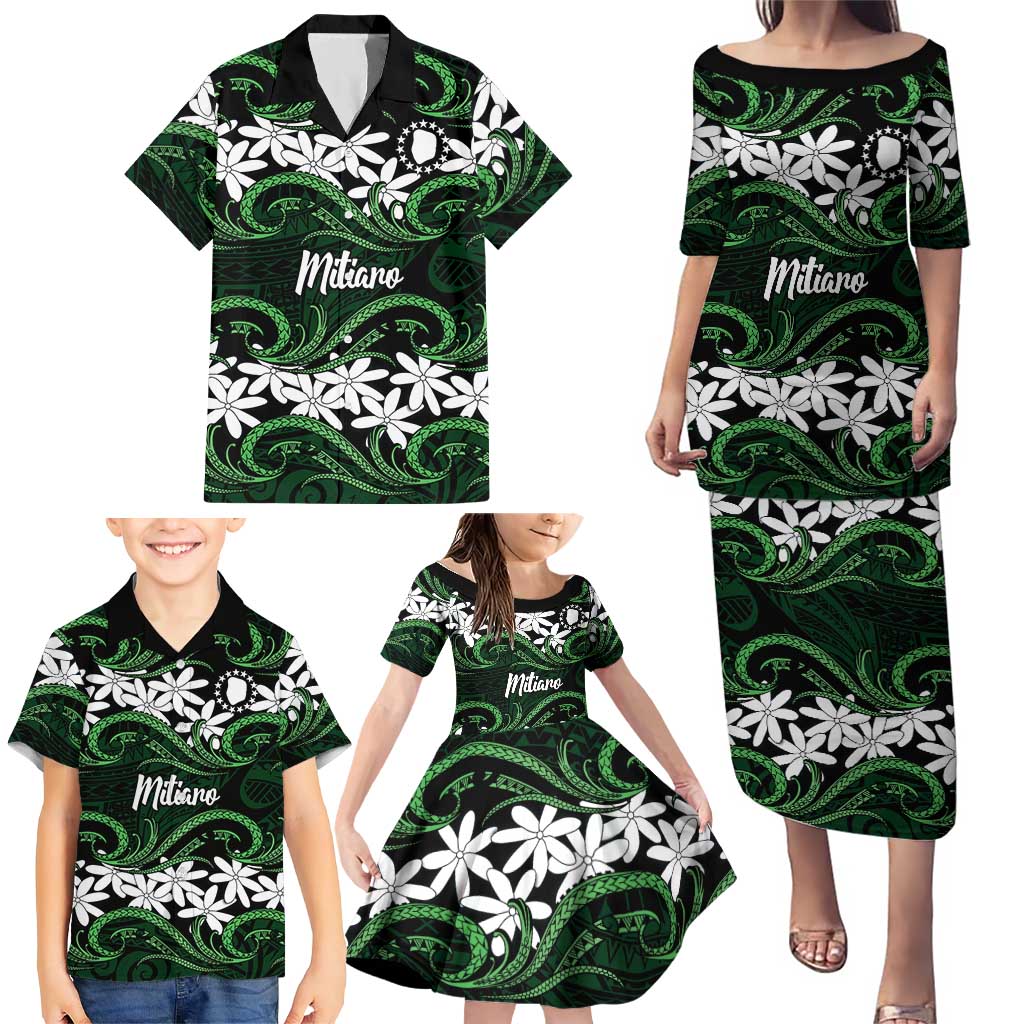 Personalised Cook Islands Mitiaro Family Matching Puletasi and Hawaiian Shirt Tiare Maori Polynesian Waves Tattoo