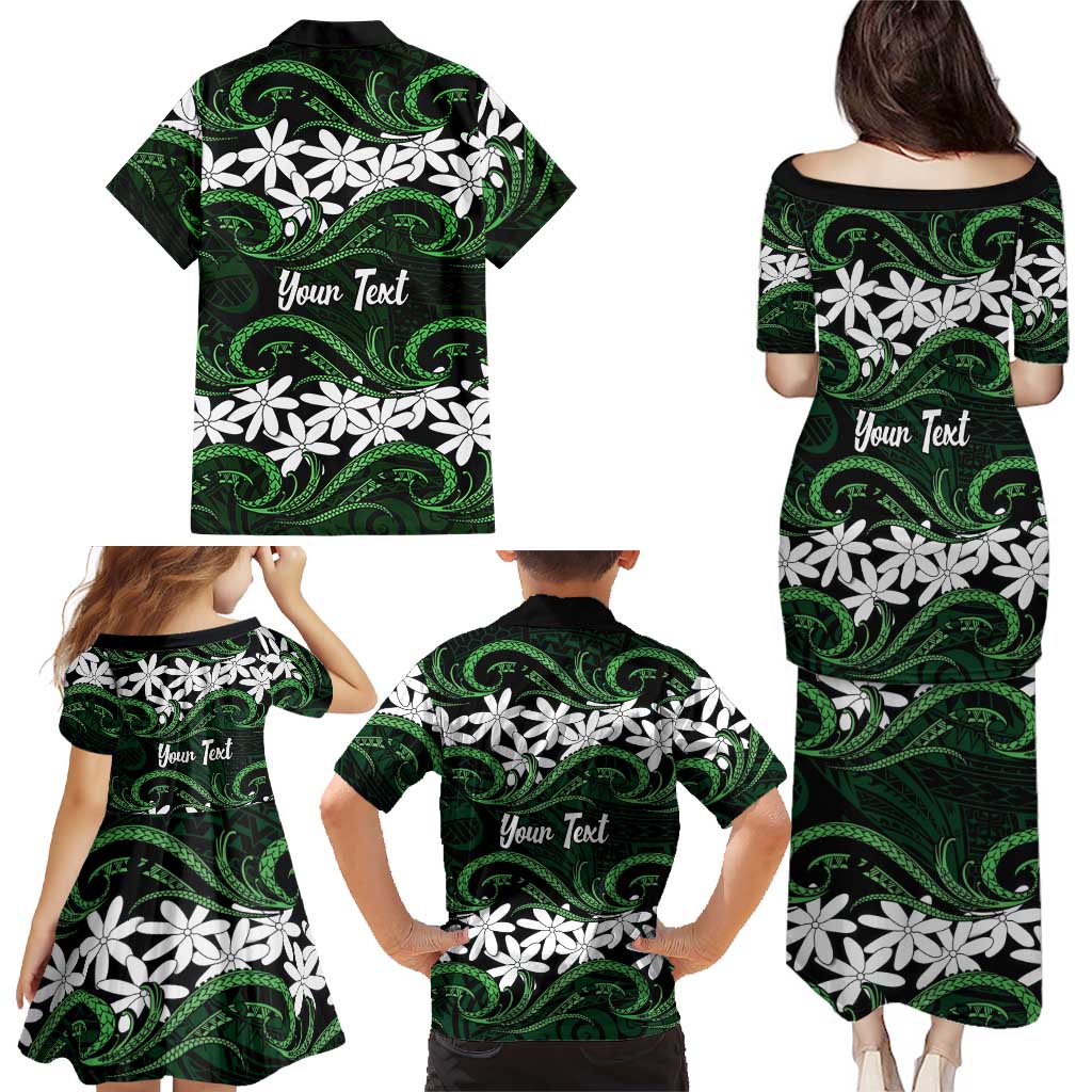 Personalised Cook Islands Mitiaro Family Matching Puletasi and Hawaiian Shirt Tiare Maori Polynesian Waves Tattoo