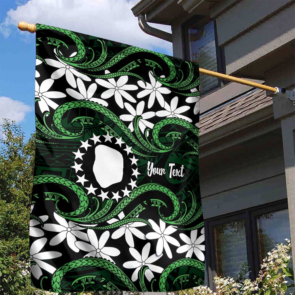 Personalised Cook Islands Mitiaro Garden Flag Tiare Maori Polynesian Waves Tattoo