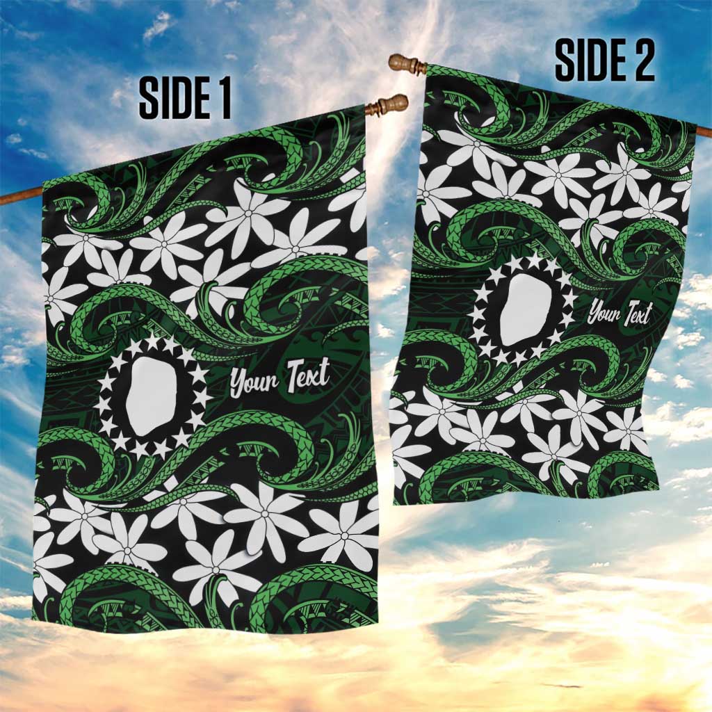 Personalised Cook Islands Mitiaro Garden Flag Tiare Maori Polynesian Waves Tattoo