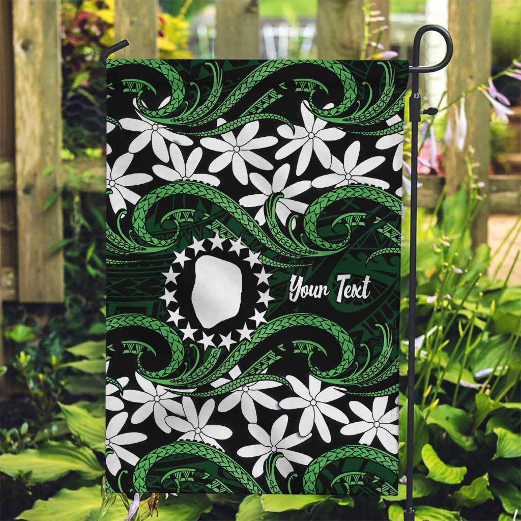 Personalised Cook Islands Mitiaro Garden Flag Tiare Maori Polynesian Waves Tattoo