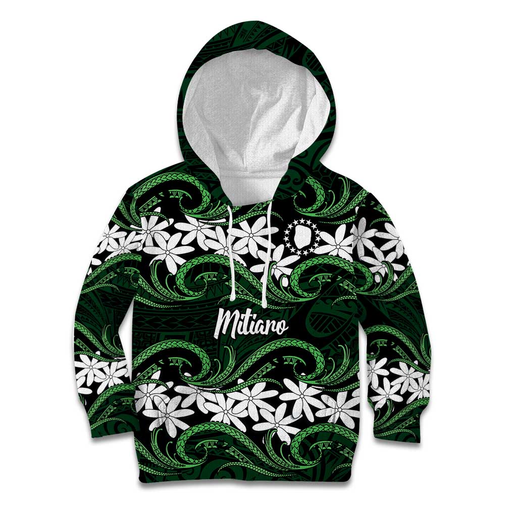 Personalised Cook Islands Mitiaro Kid Hoodie Tiare Maori Polynesian Waves Tattoo