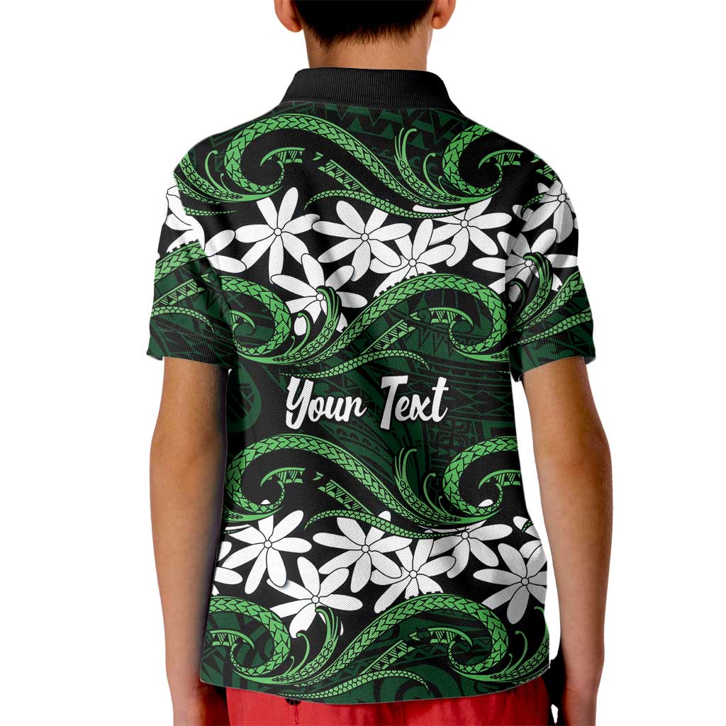 Personalised Cook Islands Mitiaro Kid Polo Shirt Tiare Maori Polynesian Waves Tattoo LT14 - Polynesian Pride