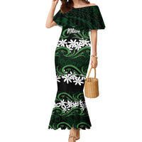 Personalised Cook Islands Mitiaro Mermaid Dress Tiare Maori Polynesian Waves Tattoo LT14 Women Green - Polynesian Pride
