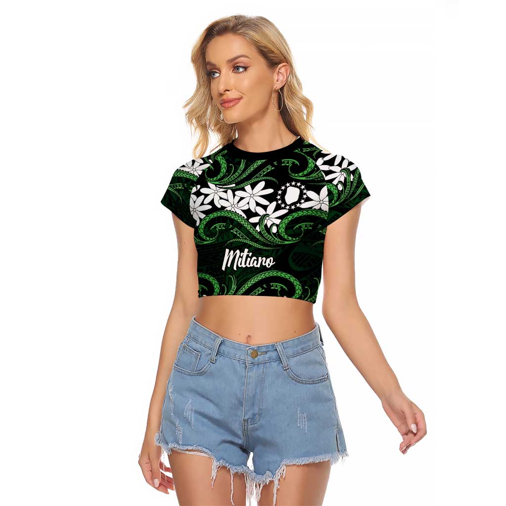Personalised Cook Islands Mitiaro Raglan Cropped T Shirt Tiare Maori Polynesian Waves Tattoo