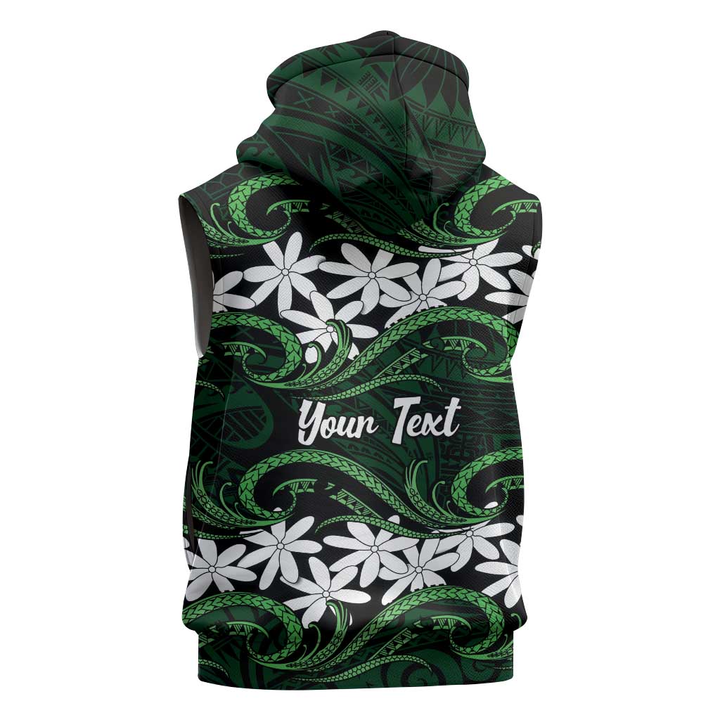 Personalised Cook Islands Mitiaro Sleeveless Hoodie Tiare Maori Polynesian Waves Tattoo LT14 - Polynesian Pride