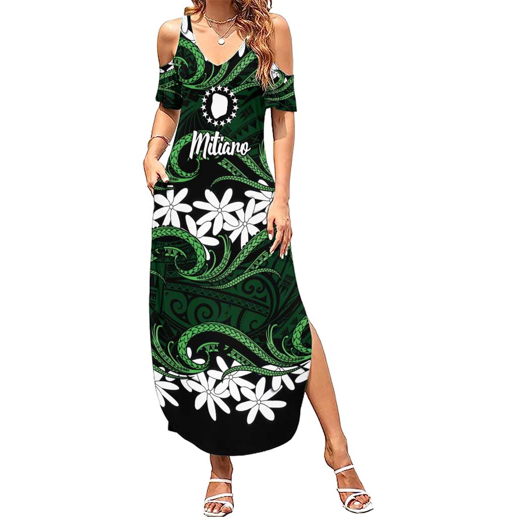 Personalised Cook Islands Mitiaro Summer Maxi Dress Tiare Maori Polynesian Waves Tattoo