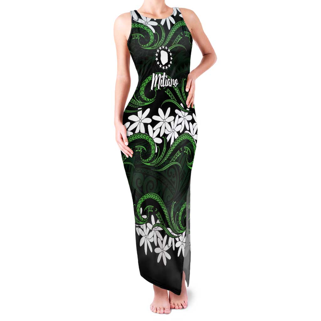 Personalised Cook Islands Mitiaro Tank Maxi Dress Tiare Maori Polynesian Waves Tattoo LT14 Women Green - Polynesian Pride