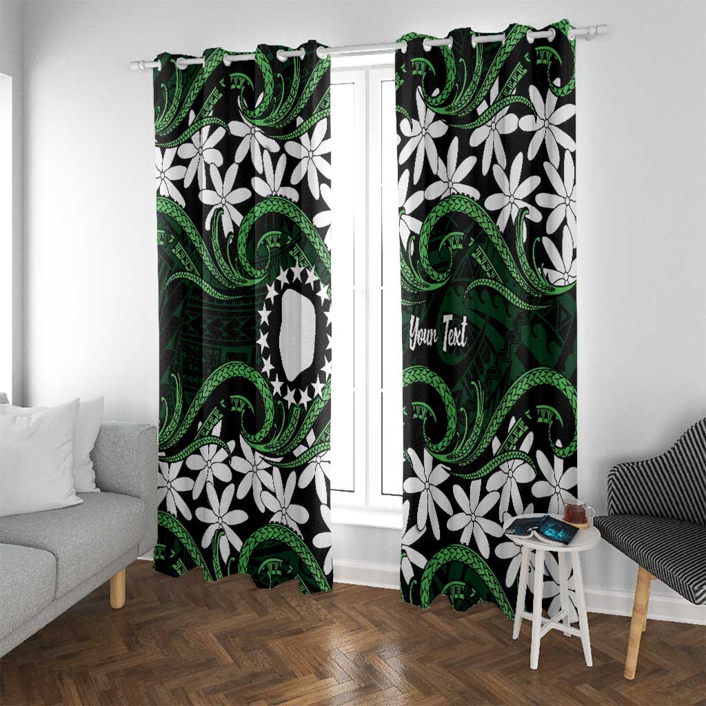 Personalised Cook Islands Mitiaro Window Curtain Tiare Maori Polynesian Waves Tattoo LT14 With Grommets Green - Polynesian Pride