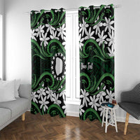 Personalised Cook Islands Mitiaro Window Curtain Tiare Maori Polynesian Waves Tattoo LT14 With Grommets Green - Polynesian Pride