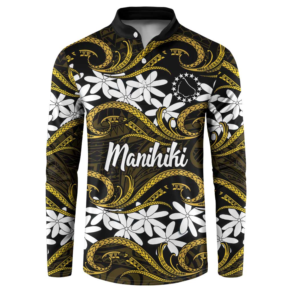 Personalised Cook Islands Manihiki Button Sweatshirt Tiare Maori Polynesian Waves Tattoo