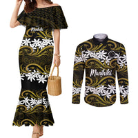Personalised Cook Islands Manihiki Couples Matching Mermaid Dress and Long Sleeve Button Shirt Tiare Maori Polynesian Waves Tattoo
