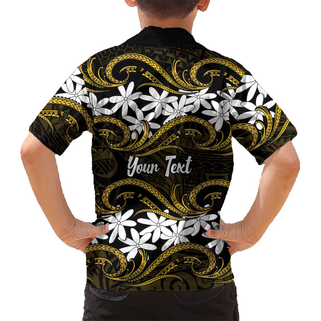 Personalised Cook Islands Manihiki Family Matching Short Sleeve Bodycon Dress and Hawaiian Shirt Tiare Maori Polynesian Waves Tattoo