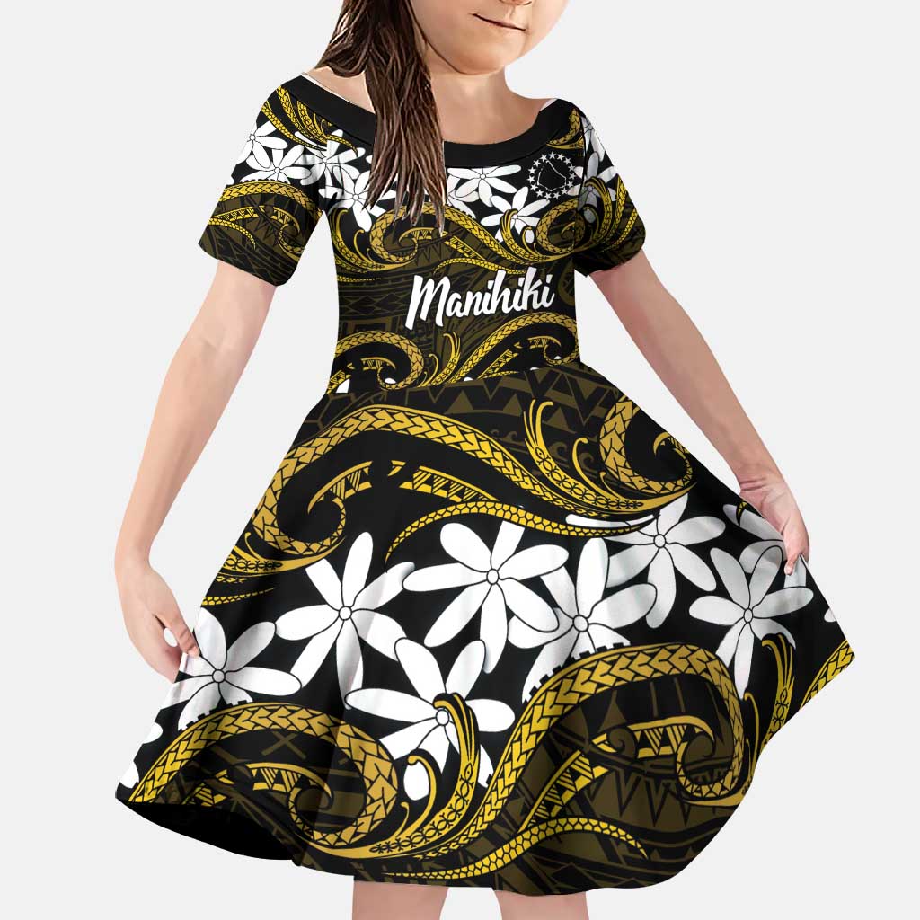 Personalised Cook Islands Manihiki Family Matching Short Sleeve Bodycon Dress and Hawaiian Shirt Tiare Maori Polynesian Waves Tattoo