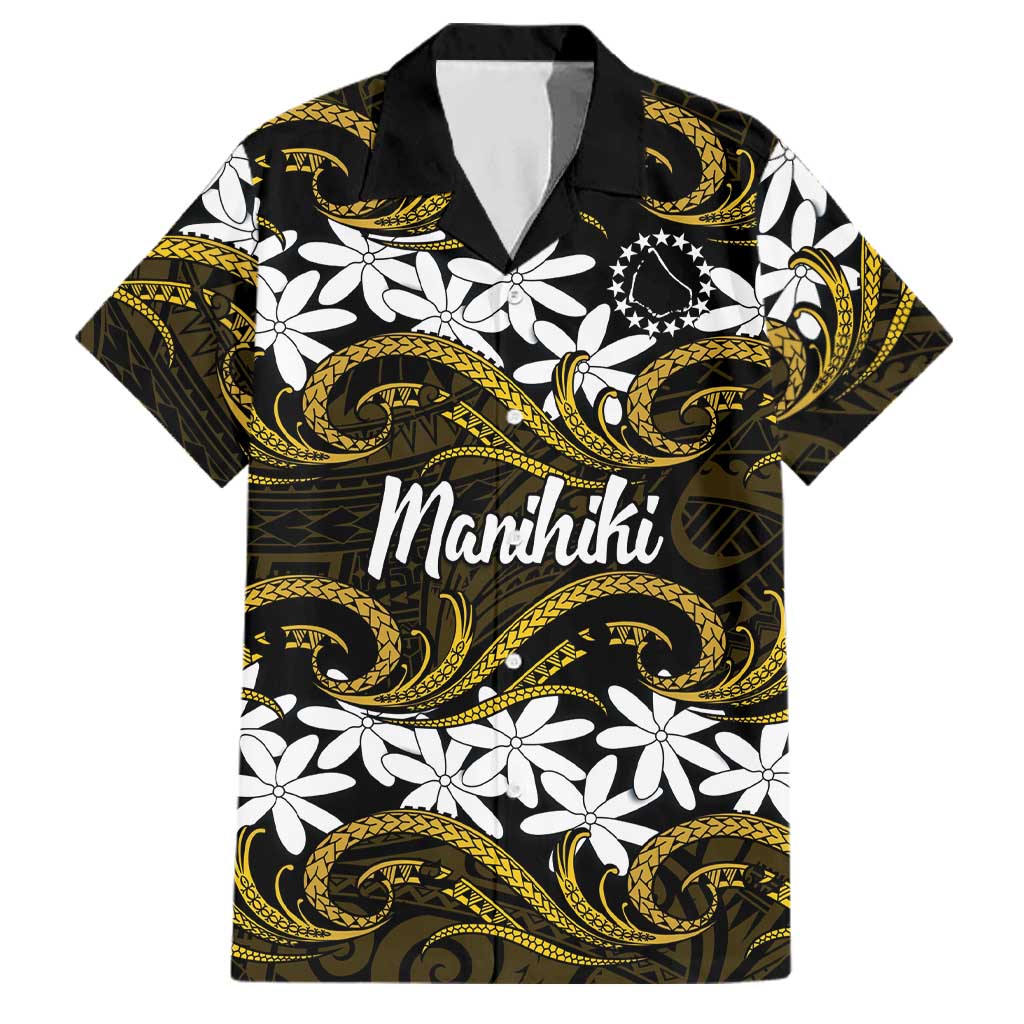 Personalised Cook Islands Manihiki Family Matching Short Sleeve Bodycon Dress and Hawaiian Shirt Tiare Maori Polynesian Waves Tattoo
