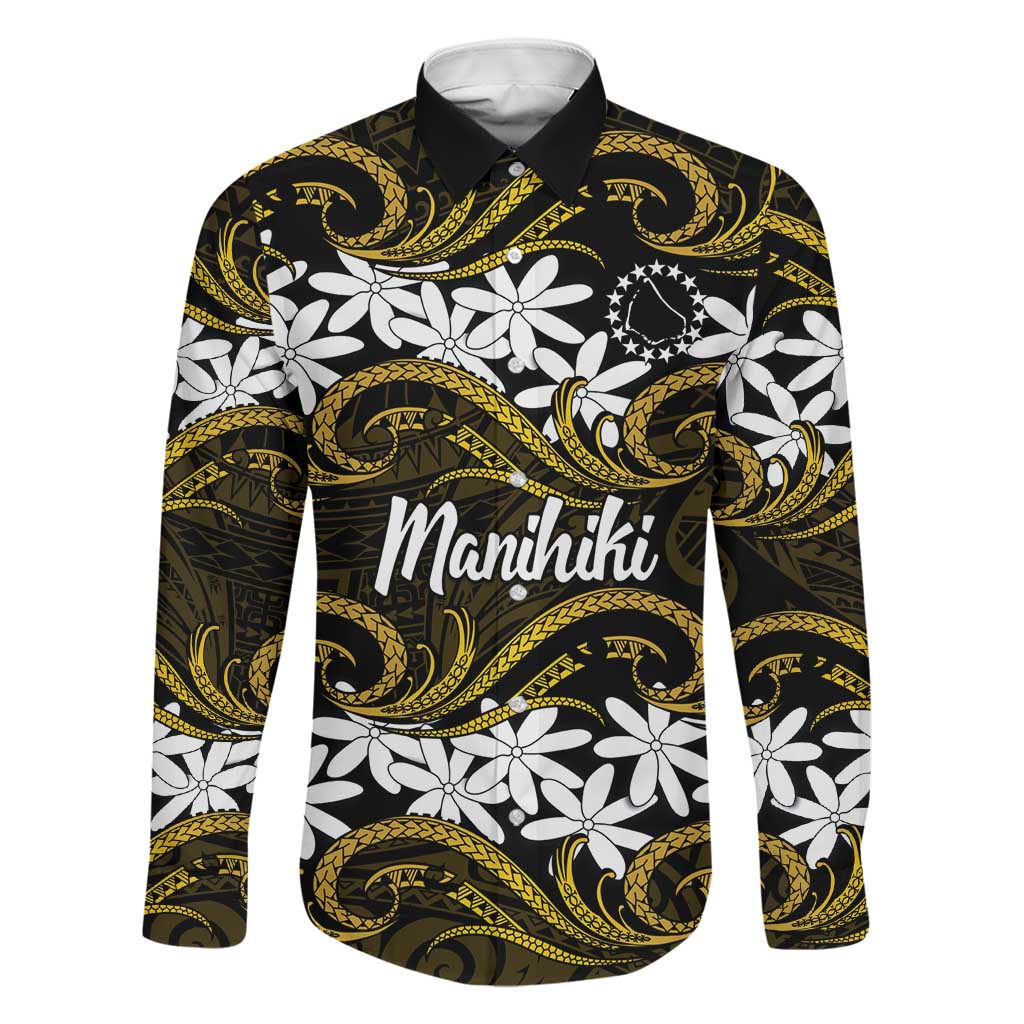 Personalised Cook Islands Manihiki Family Matching Short Sleeve Bodycon Dress and Hawaiian Shirt Tiare Maori Polynesian Waves Tattoo