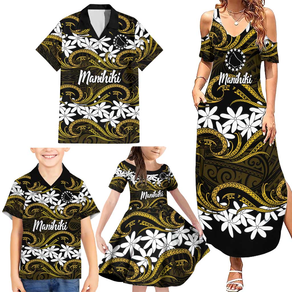 Personalised Cook Islands Manihiki Family Matching Summer Maxi Dress and Hawaiian Shirt Tiare Maori Polynesian Waves Tattoo