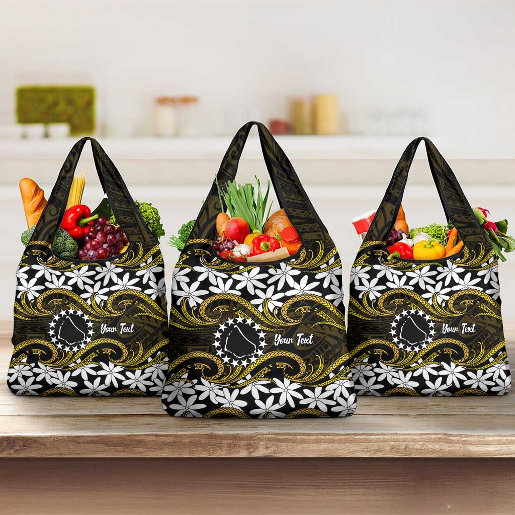 Personalised Cook Islands Manihiki Grocery Bag Tiare Maori Polynesian Waves Tattoo