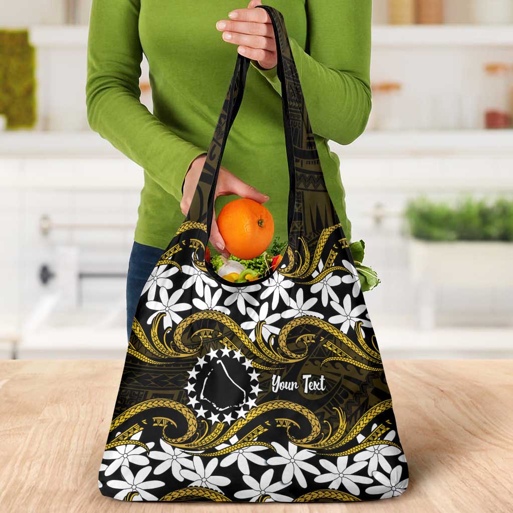 Personalised Cook Islands Manihiki Grocery Bag Tiare Maori Polynesian Waves Tattoo